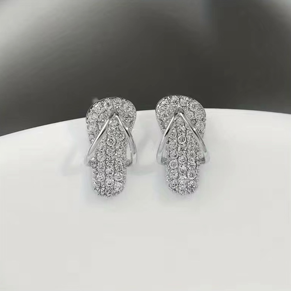 NIP Silver Pierced Zircon Flip Flop Earrings